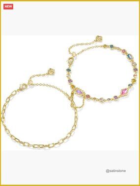 Set Of 2 Delicate Chain Bracelets, Gold-Plated Brass